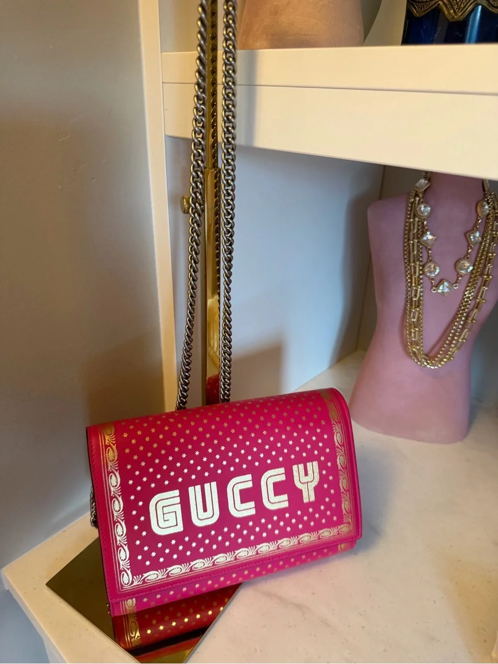 Pink Guccy X Sega Gold Star Crossbody Bag